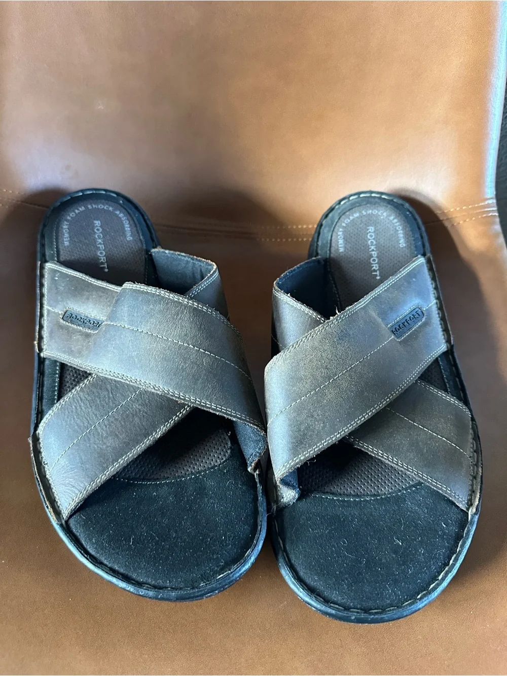 Rockport Mens Darwyn Cross Band Slide Leather Sandals BX2032 Size 11 Memory Foam